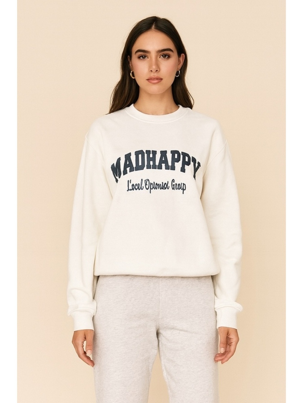 MADHAPPY Campus Fleece Crewneck Off-white optimist logo cotton terry L